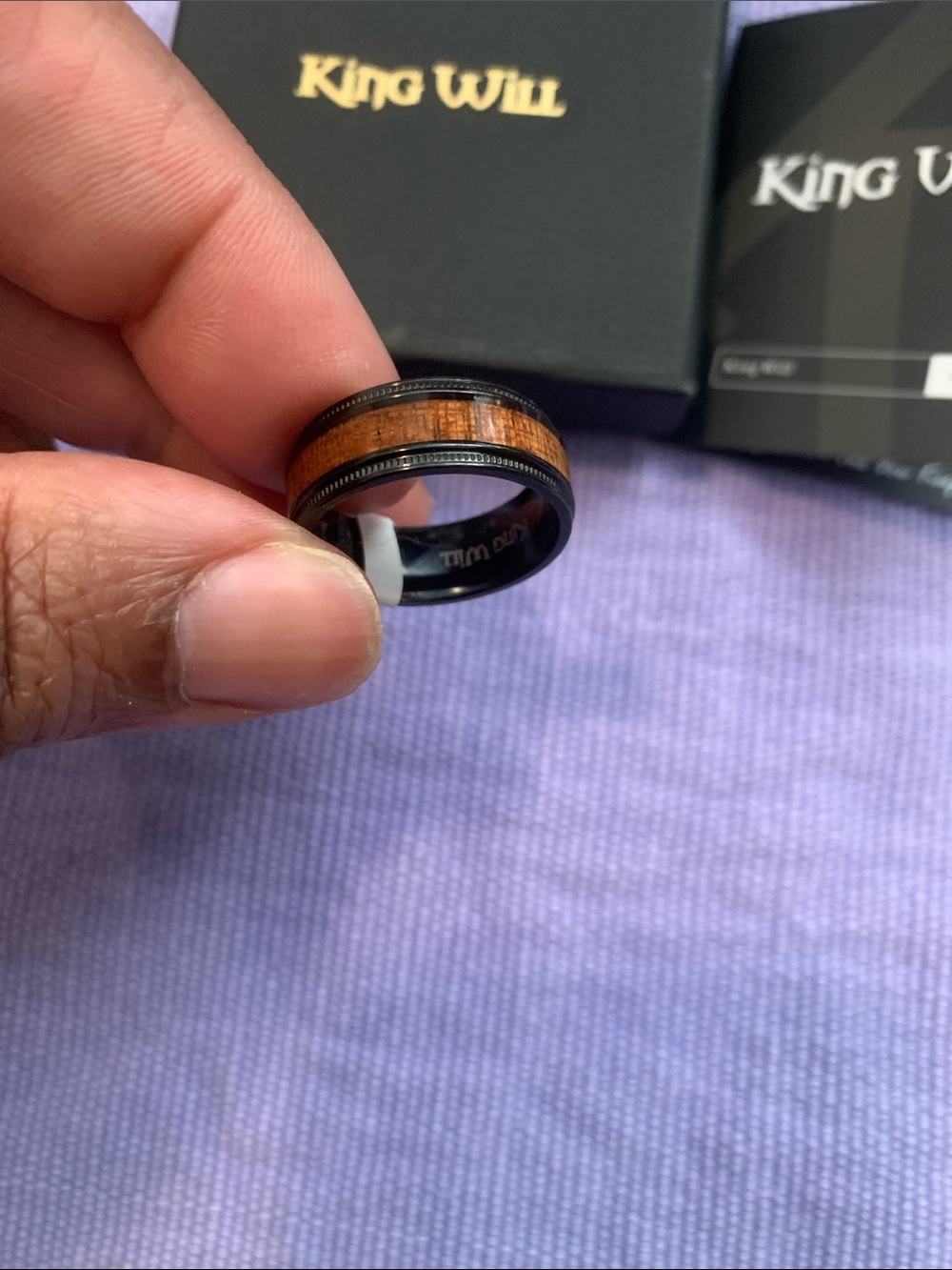 New Men's Black and Wooden Inlay Ring
